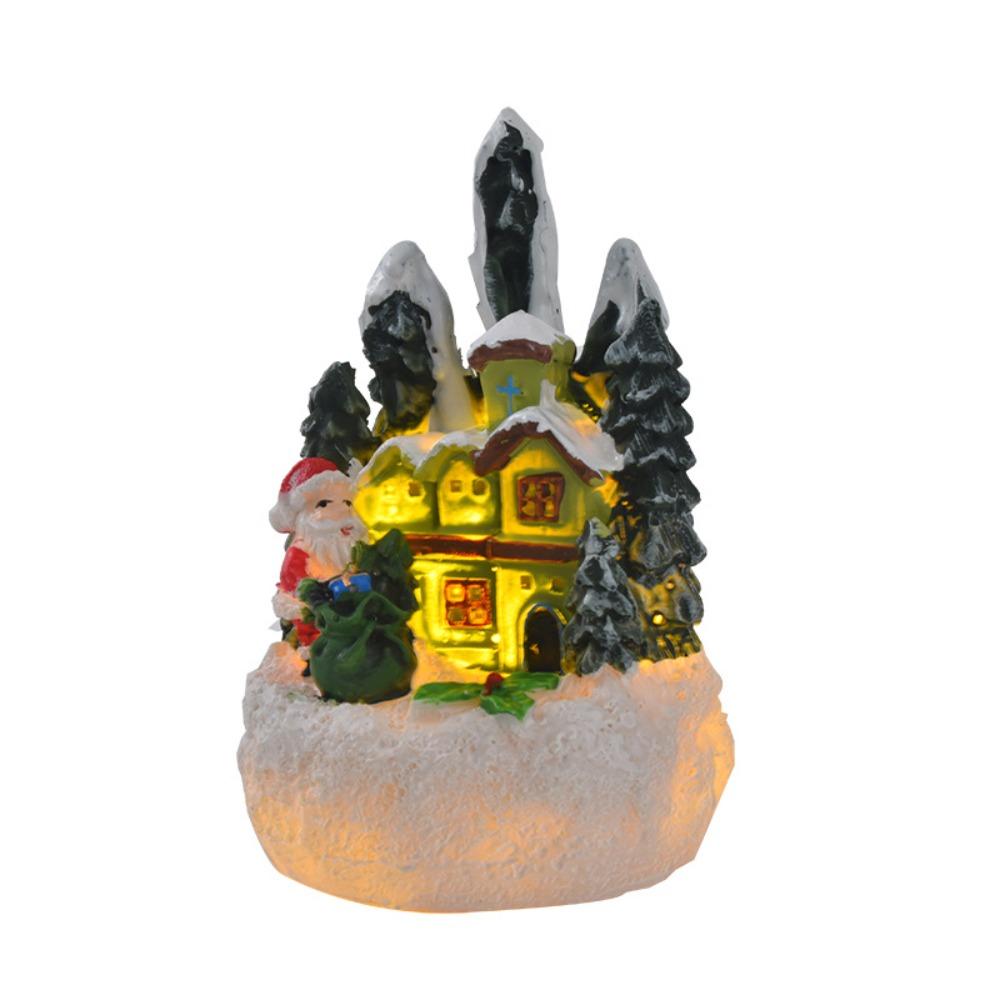 Resin House Statue Light Creative Santa Claus Snowman Lamp Miniature Figurine Sculptures  Festival