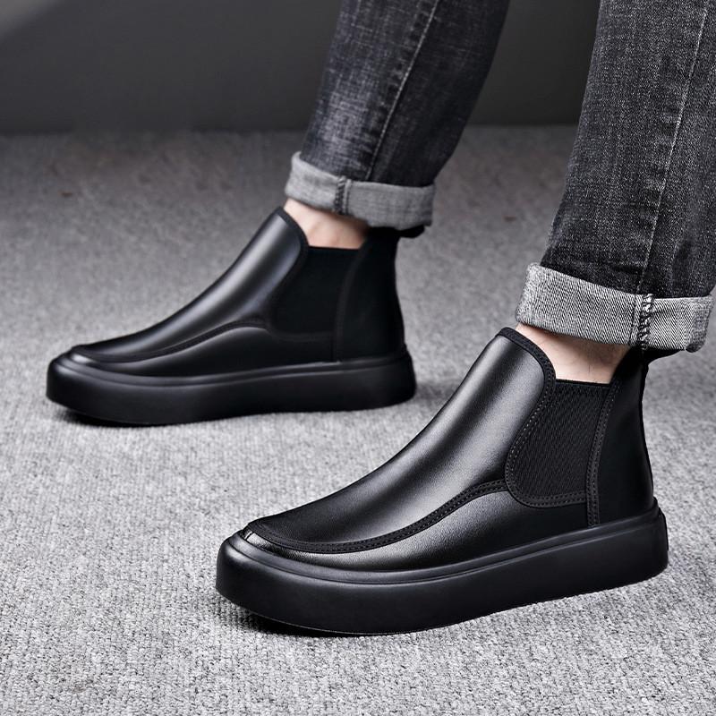 Модные мужские повседневные ботинки челси, черные модные туфли из натуральной кожи, ковбойские ботинки на платформе, вечерние платья для выпускного вечера, осень-зима, ботинки по щиколотку, мужские