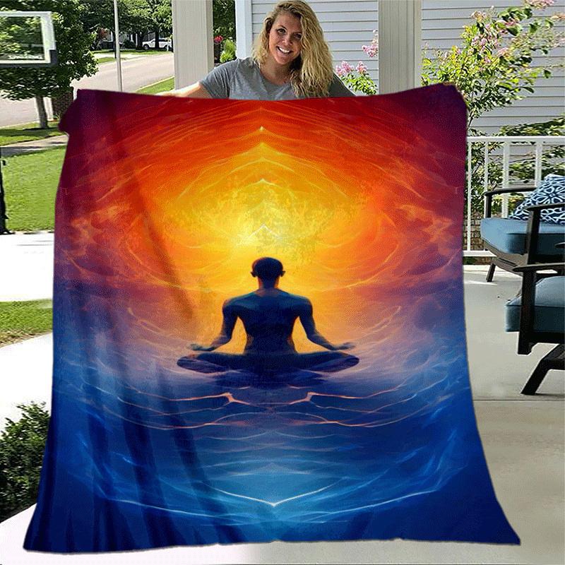 1pc Meditation Printing Lightweight Flannel Blanket, Comfortable and Warm Blanket, for Camping Sofa Bed and Couch Office, Suitable for Gift B