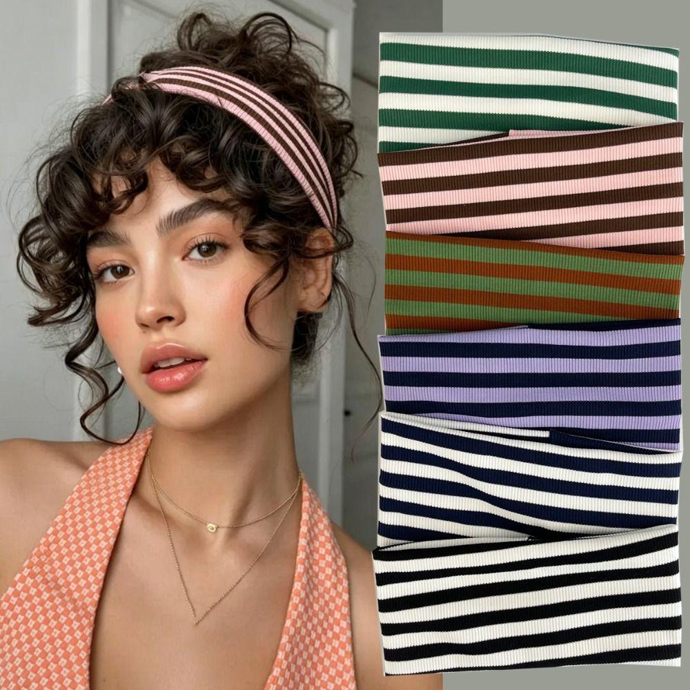 Striped Elastic Hair Band Sweat-absorbing Sports Headband Fashion Wide Hairband