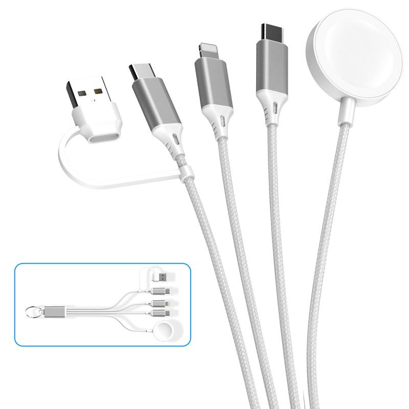 FONKEN 5 In 1 Watch & Phone Charger USB/USB-C To iOS/i-Watch/Type-C Charing Dock Short Braided Cable For Huawei iPhone iWatch Series