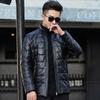 Men's Genuine Sheepskin Down Leather Jacket with Stand Collar