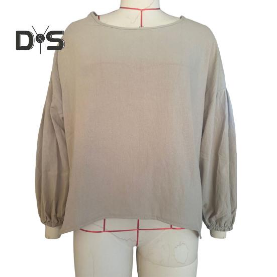 Женские топы с круглым вырезом, пышные, с длинным рукавом, однотонные, свободные, повседневные, блузки, универсальная повседневная одежда