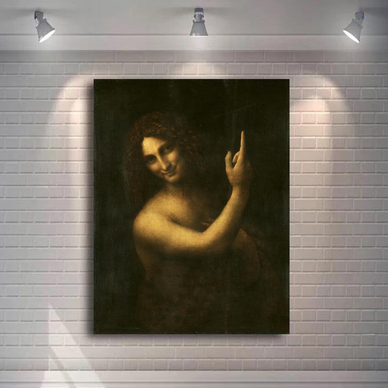 The Baptist St. John, Leonardo Da Vinci's Famous Painting Posters and Prints Wall Art Canvas Painting for Living Room Decor