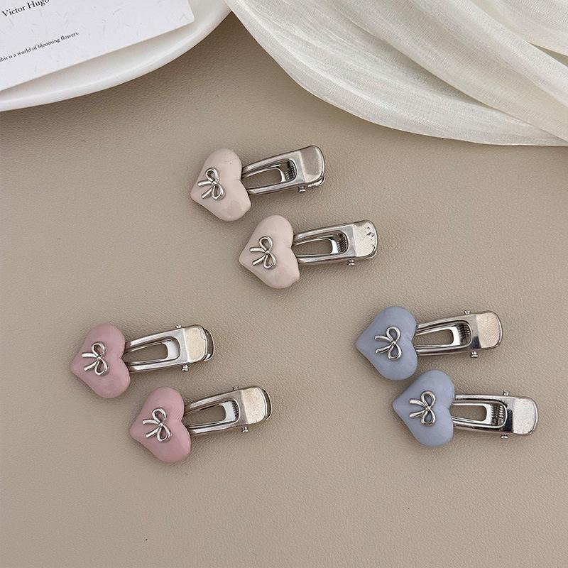 2pcs New Sweetcute Silver Bow Imitation Leather Duck Bill Clip Hairpin Bangs Side Headwear Girls Kids Women Hair Accessories