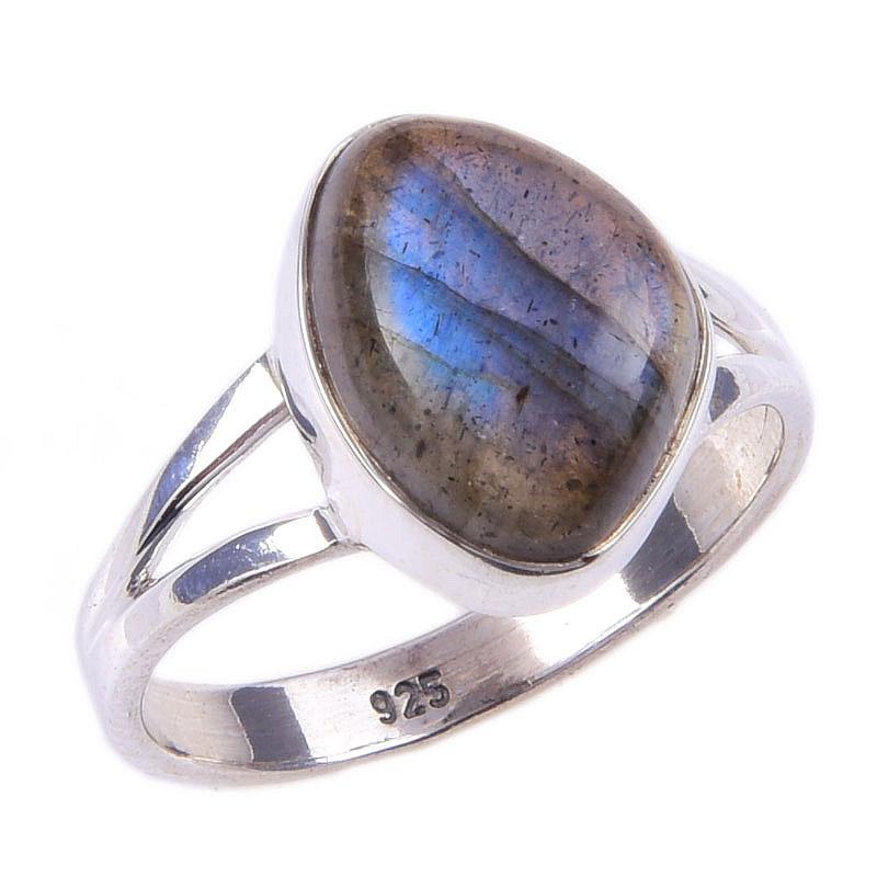 Кольцо из чистого серебра 925 пробы с натуральным лабрадоритом, размер 6, b5G35