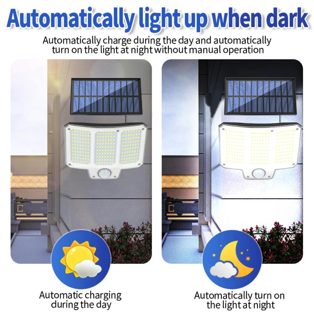 Уличный сплит-светильник на солнечной батарее 210 светодиодов, настенный светильник с датчиком движения, 3 режима, дистанционное управление прожектором для настенных светильников для патио, гаража