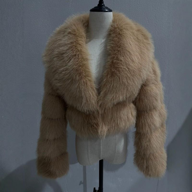 Womens Short Faux Fur Coat Fox Patchwork Street Style Winter Jacket