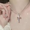 Women Shiny Heart Zircon Cross Pendant Necklace Classic Simple Unisex Clavicle Chain Punk Hip Hop Party Jewelry