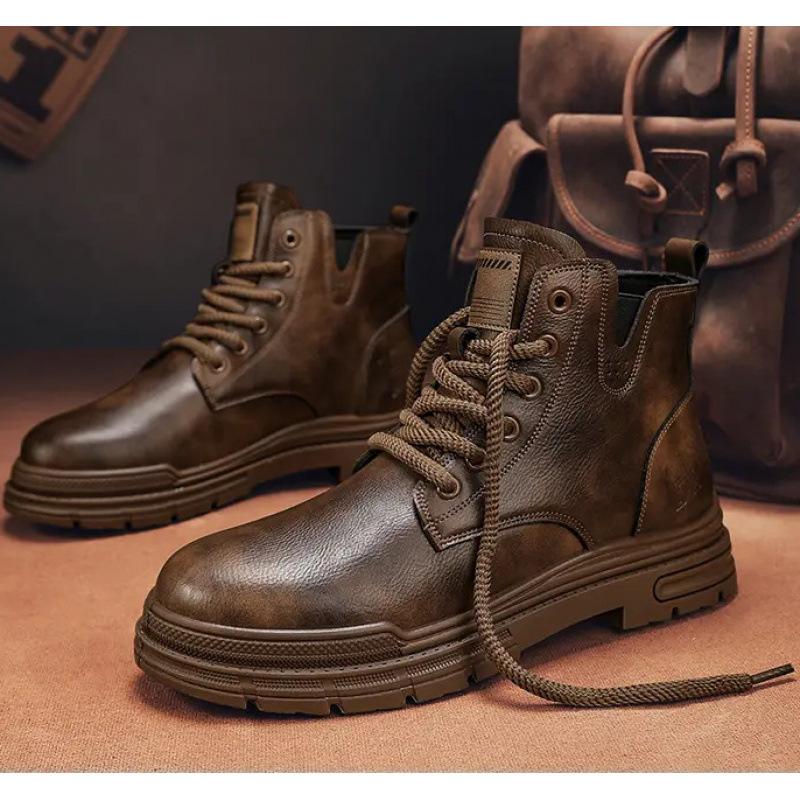 2026 new Martin boots men's winter velvet thermal leather shoes medium and high top short boots outdoor thick-soled tooling boots