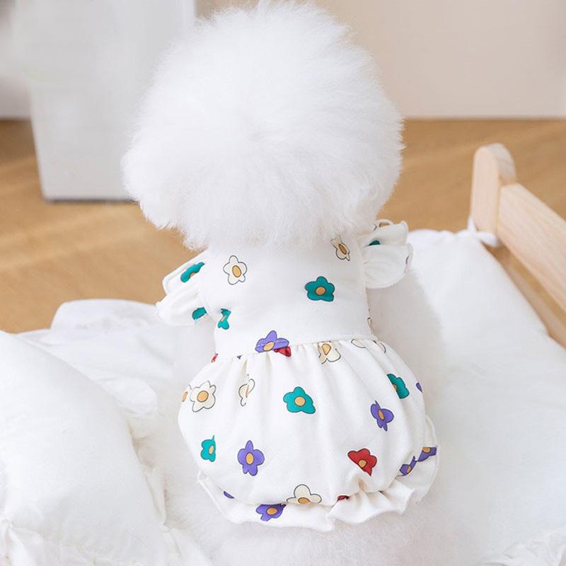 Весенне-летняя одежда для собак, тонкое дышащее милое платье с цветочным принтом, юбка с изображением кошки, одежда для плюшевых собак в стиле принцессы