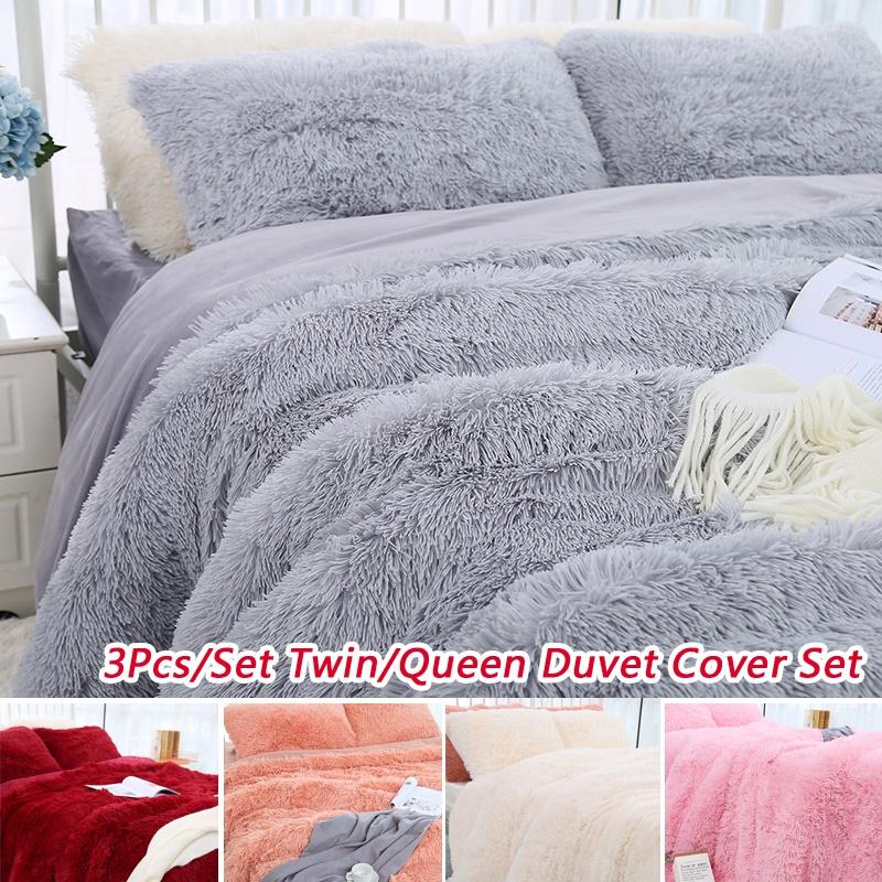 3 Pieces / Set of Luxury Plush Artificial Blanket Bedding Set Winter Warm Pillowcase Quilt Cover