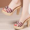 Big Size 32-43 Open Head Bow Stripe Slides Women Shoes Sumer  High Heels Slippers Ladies Office Beach Slippers