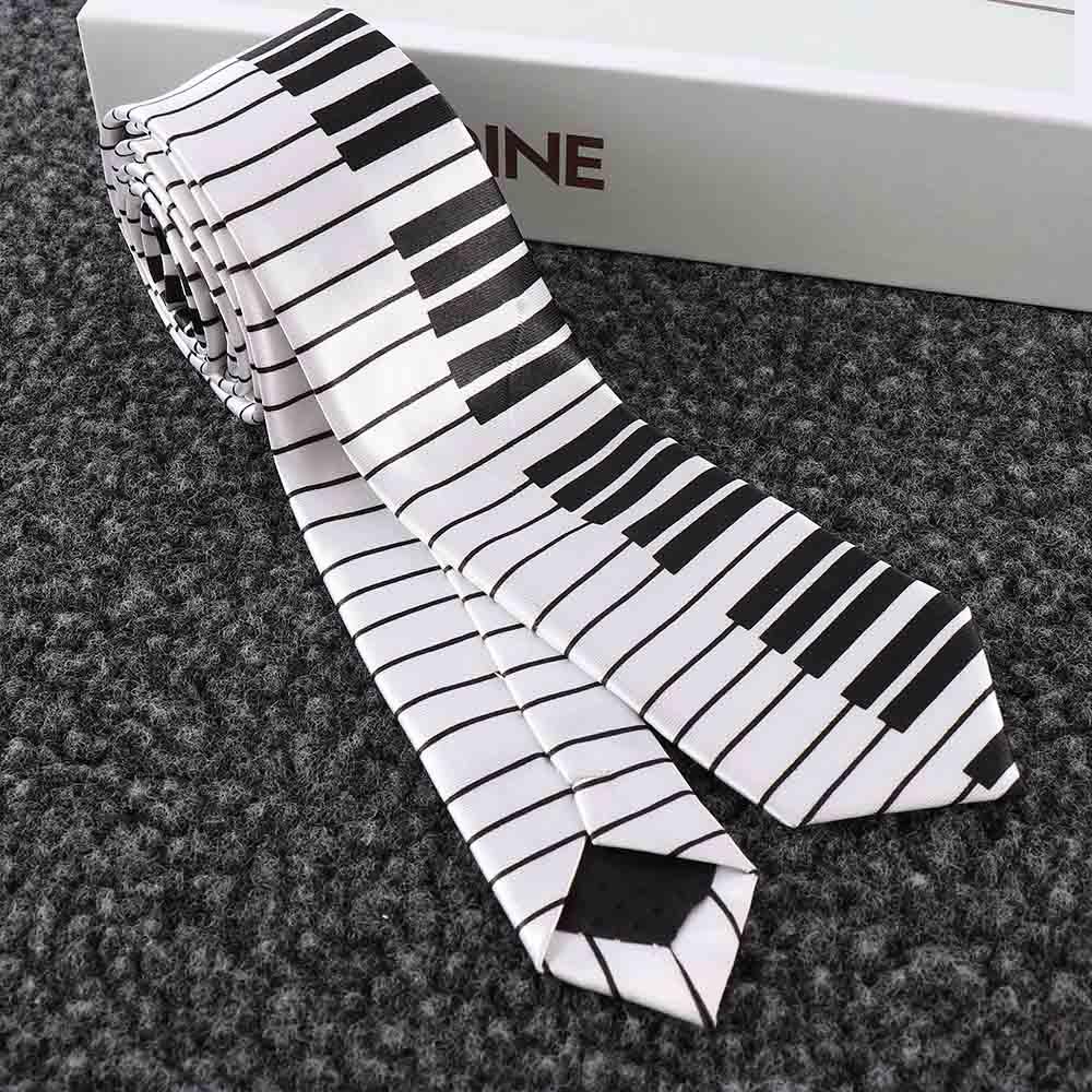 Gifts Fashion for Men Classic Skinny Tie Music Tie Black & White Piano Keyboard Necktie