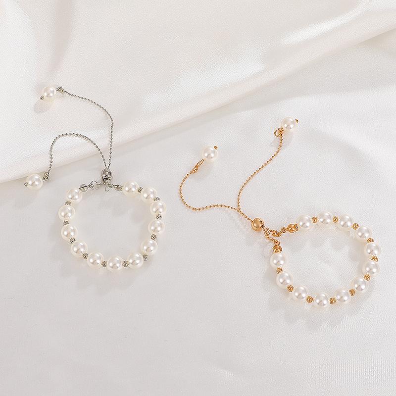 French Luxury Girls Women Pearl Bracelet Beaded Adjustable Elegant Simple Style Gift High Gloss Faux Pearl Fashion Jewelry