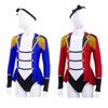 Kids Girls Circus Costume Long Sleeves Color Contrast Patchwork Tassel Buttons Adorned Cosplay Jumpsuit with Tie