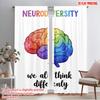 2pcs 2D Flat Printing Curtains Neurodiversity Brain Think Differently 100% Polyester Fabric Without Electricity Family Party for