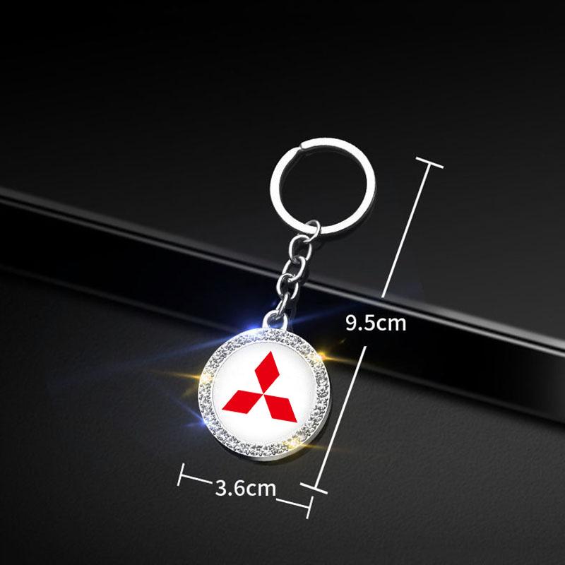 For Mitsubishi Ralliart Lancer Ex Mirage V33 Delica Pajero Galant Eclipse Diamond Keychain Key Rings Pendant Car Logo Key Holder
