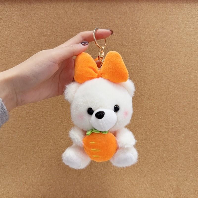 Cute Butterfly Bow Bear Plush Keychain With Gold Keyring For Bag Decor