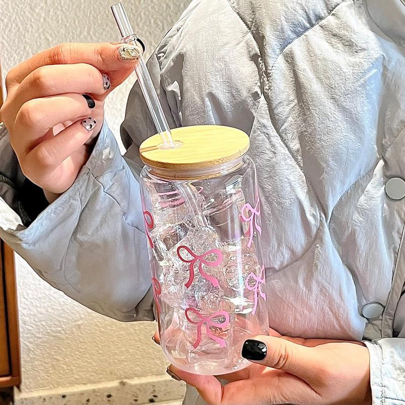 500 мл пластиковый стакан для воды с бантом, банка Мейсона, бутылка для воды с крышкой и соломинкой для холодного кофе, сока, напитка, чашки в подарок