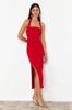 Women's Fashion Red Fitted Woven Dress