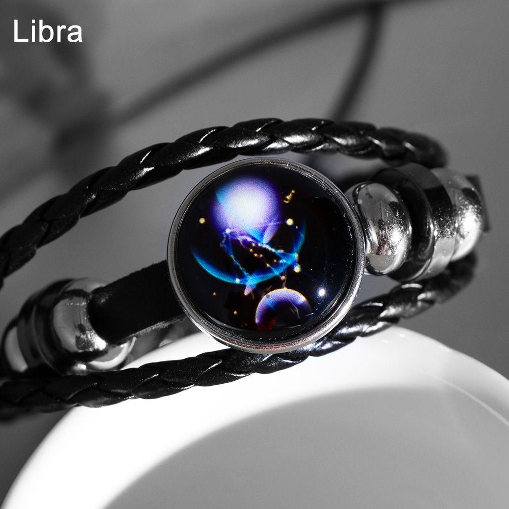 Adjustable Men Women 12 Constellation Zodiac Signs Bracelet Luminous  Braided Print Leather