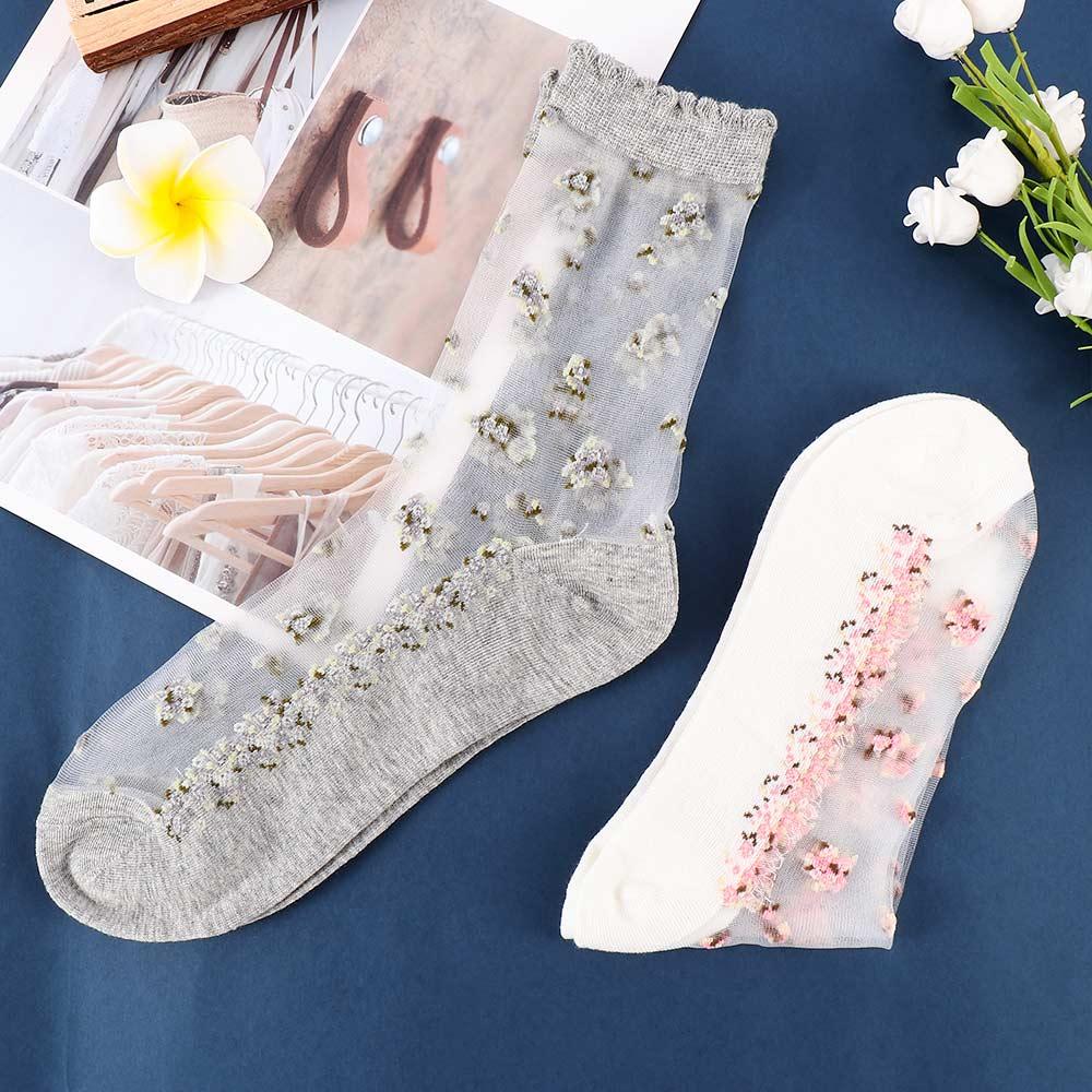 Summer Women Jacquard Glass Silk Bow Thin Crystal Sock Socks Ankle Socks Short Sock