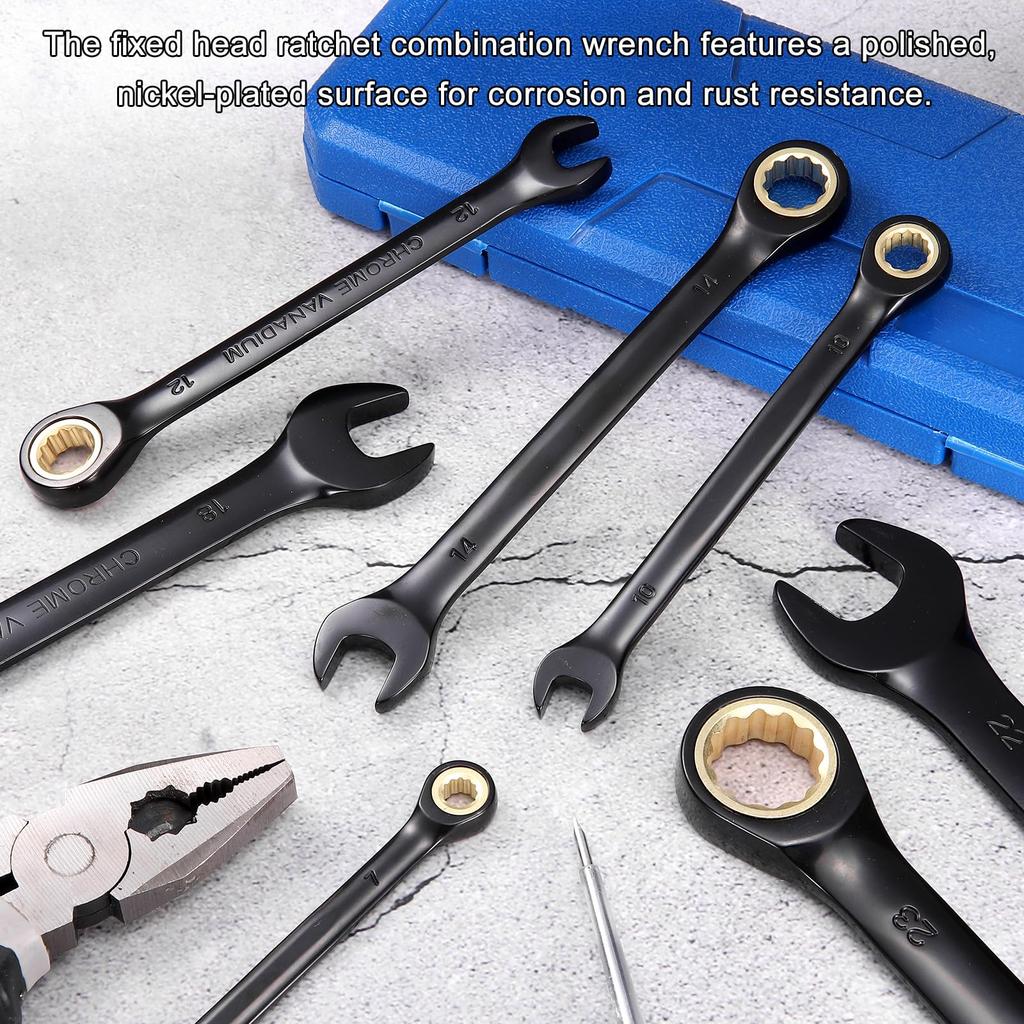 uxcell Ratchet Wrench 24mm Metric Open End Wrench 72 Teeth CR-V Steel 12-Point Nickel Plated Combination Ratchet Wrench Fastener Nut Bolt