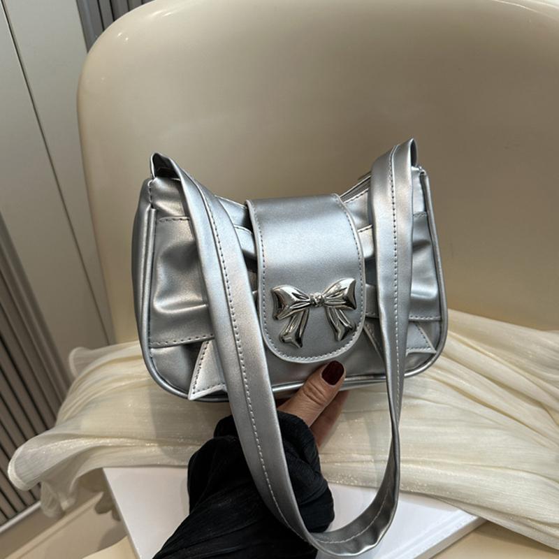 Стильная и универсальная женская сумка на плечо из ПУ кожи, милый декор в виде банта, однотонная сумка подмышку, идеально подходящая как для повседневного, так и для шикарного образа.. АВЭ