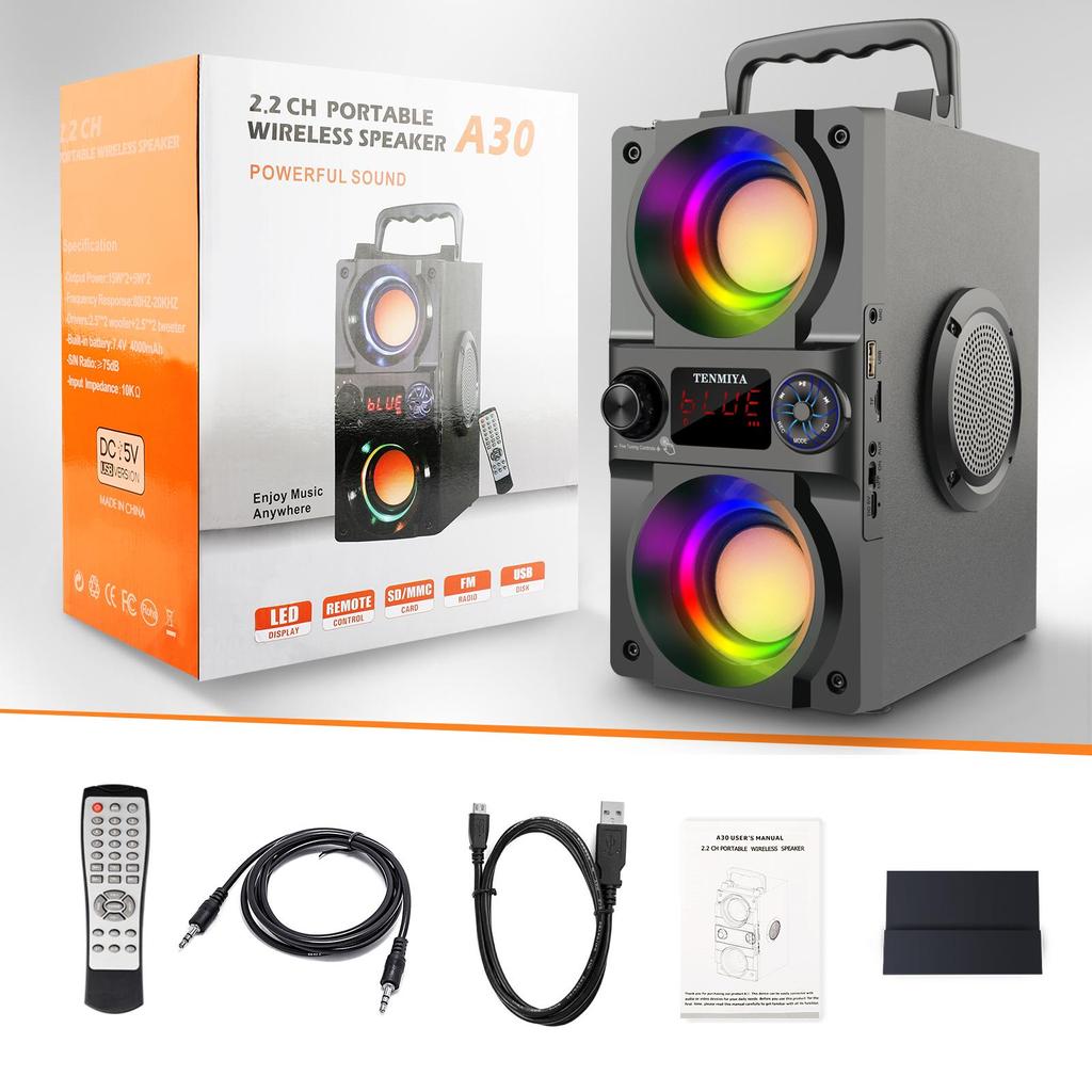 TOPROAD 40W Portable Bluetooth Speaker with Subwoofer Wireless Stereo Bass Outdoor Party Speakers Support Remote Control FM Radio RGB LED Lights