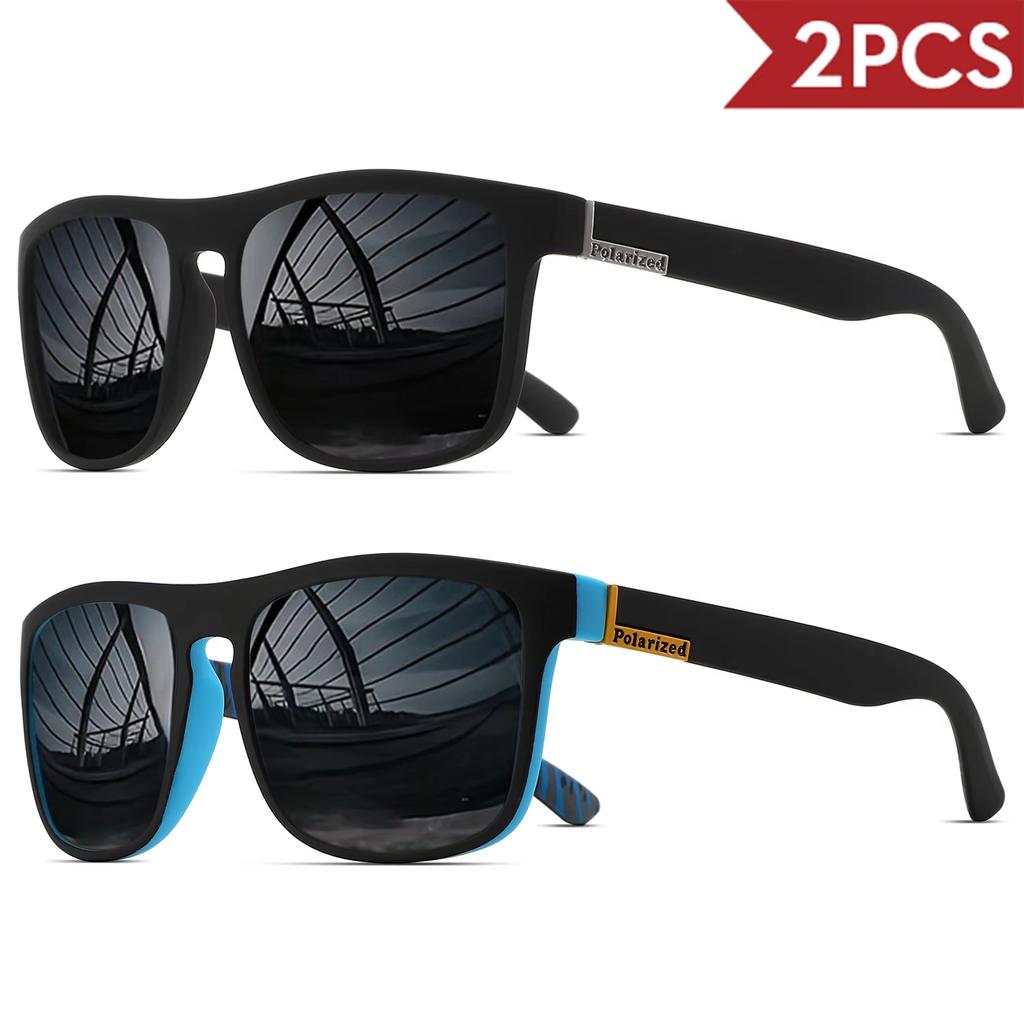2Pack Fashion Sports Polarized Sunglasses UV Protection Personalized Glasses Square Frame Metal Men's And Women's UV400 Eyewear