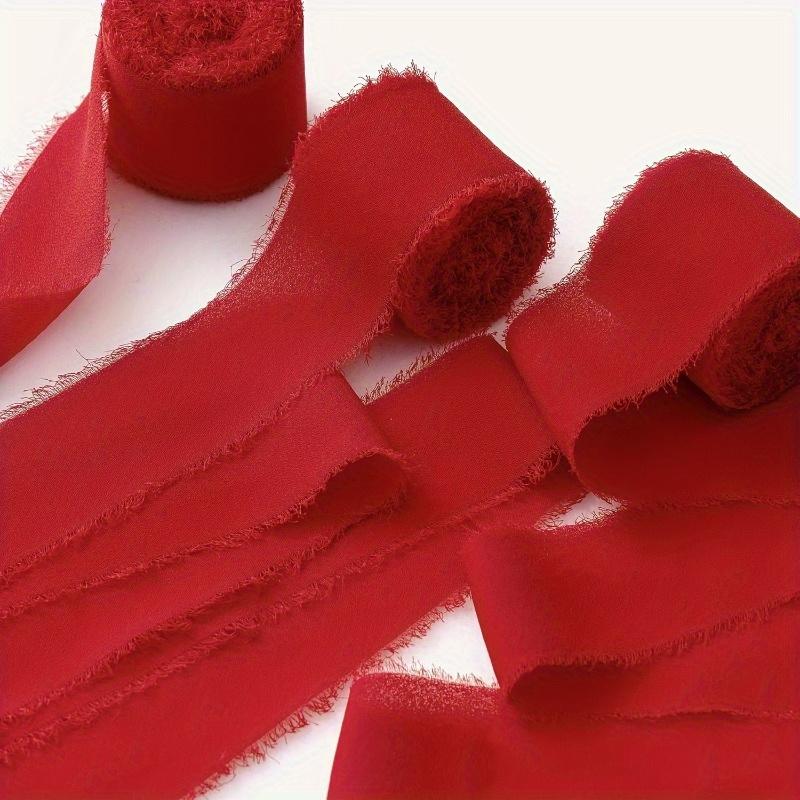 Elegant Frayed Edge Chiffon Ribbon 2 Rolls of Red Silk Chiffon Ribbon for Gift Wrapping Wedding Invitations DIY Crafts