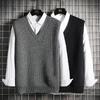 Men's Hong Kong Style Knit Sweater Vest – Solid Color, Loose Fit, Sleeveless, Perfect for Autumn and Winter