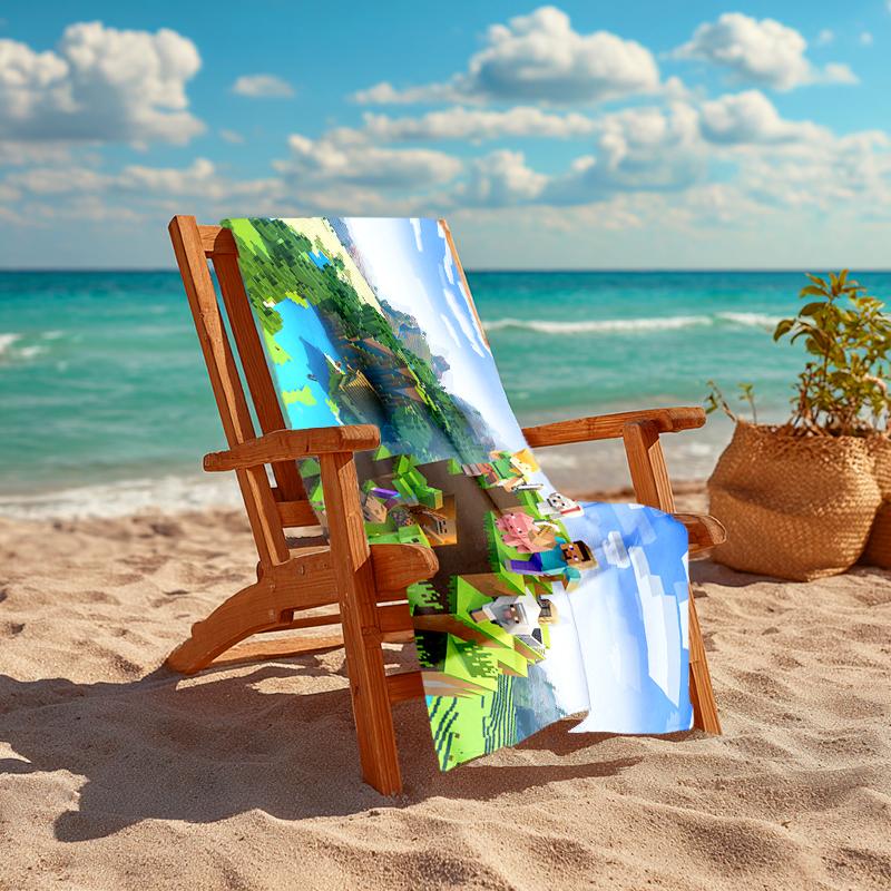 1Pc Minecraft Blocky Adventure World Beach Towel, Quick Dry, Multi-Use for Beach Pool Gym Yoga Home Travel, Christmas, Halloween, Xmas Gift M928774