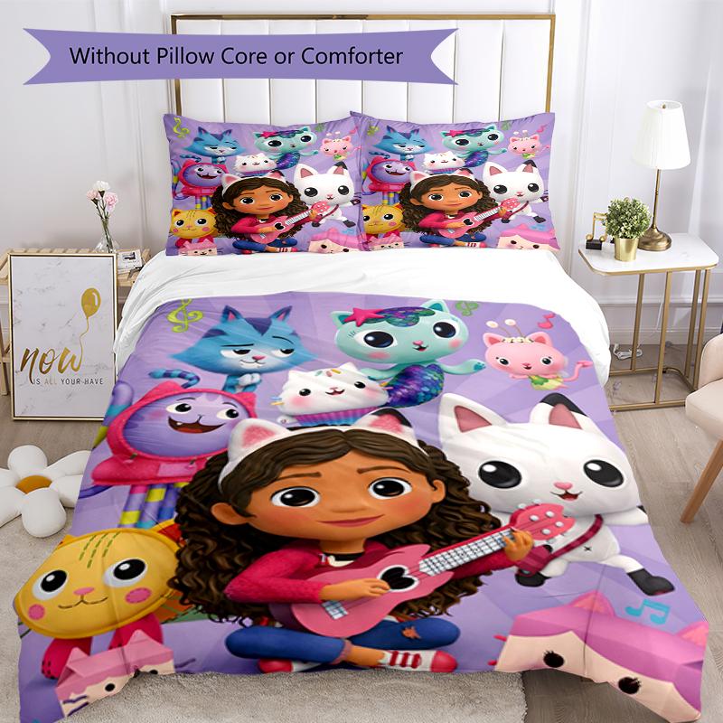 3pcs Gabby’s Dollhouse Bedding Set Duvet Cover Closure Includes 1 Duvet Cover & 2 Pillowcases, Soft and Comfortable for All Seasons.