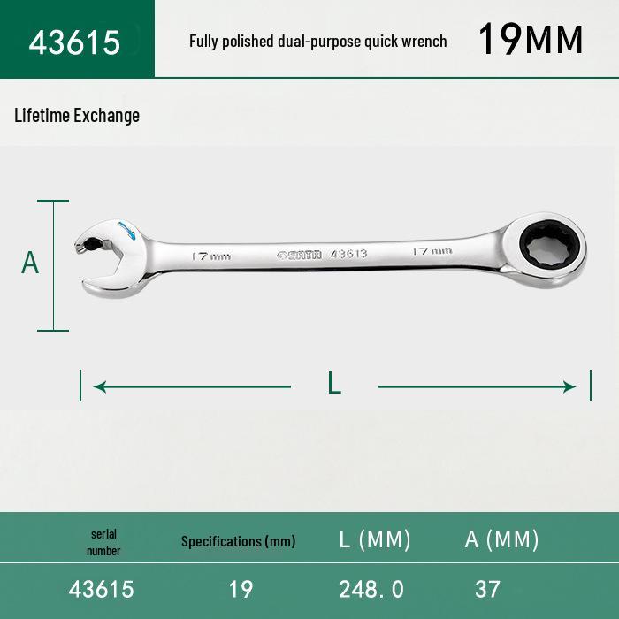 SATA Industrial Grade Double-Head Ratchet Wrench with Spline Open-End and Quick-Release