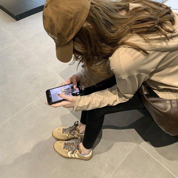 2024 осень и зима новые американские ретро-кроссовки в тон, повседневные кроссовки из мягкой кожи с мягкой подошвой, спортивные кроссовки S-типа, немецкие кроссовки для тренировок, женская обувь