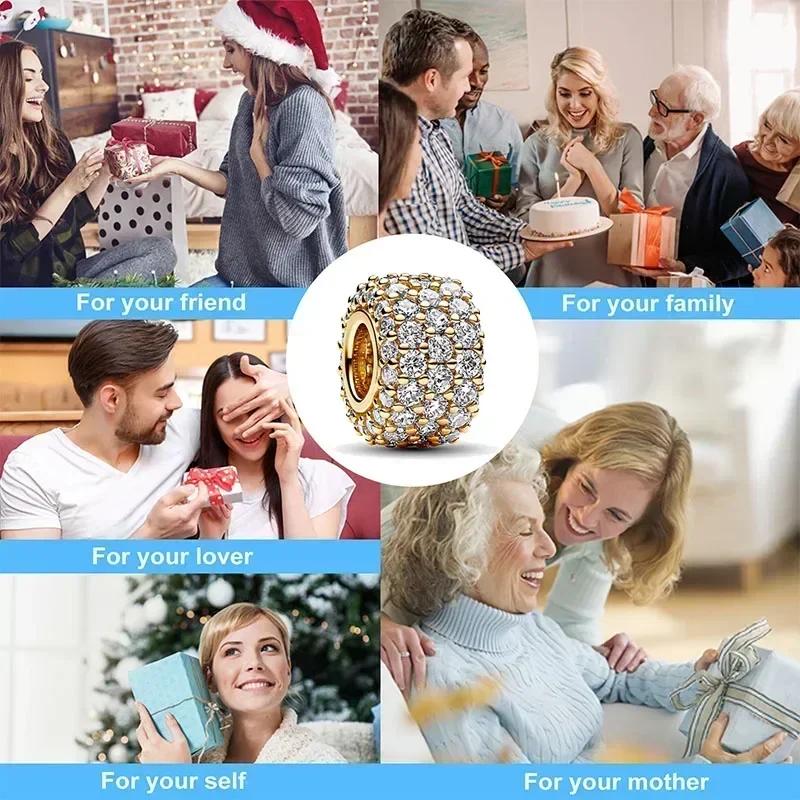 Роскошный золотой цвет серии S925, стерлинговое серебро, классический блестящий кулон «Древо жизни», подходит для оригинального браслета, подарок «сделай сам»