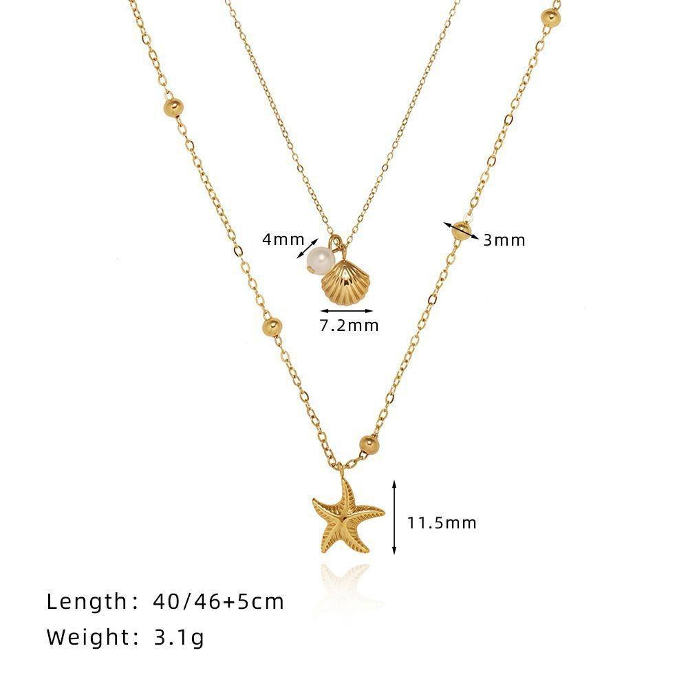 MHS.SUN Starfish Shell Conch Pendant Necklaces For Women Men Stainless Steel Trendy Chain Choker Beach Party Jewelry Summer