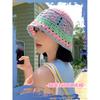 Japanese-style knitted hollow floral bucket hat for women, sweet and versatile for spring and summer, handmade large head circumference fisherman hat