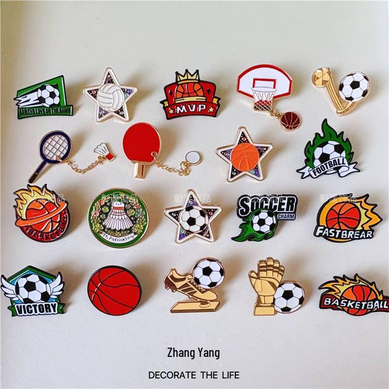 Multi-Sport Emblem Pin: Football, Basketball, Badminton, Tennis, Baseball, Billiards, Table Tennis, Volleyball Brooch