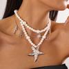 Жемчужное ожерелье с бисером, двухслойное пляжное ожерелье, ювелирное изделие, чокер с кулоном в виде морской звезды, женское