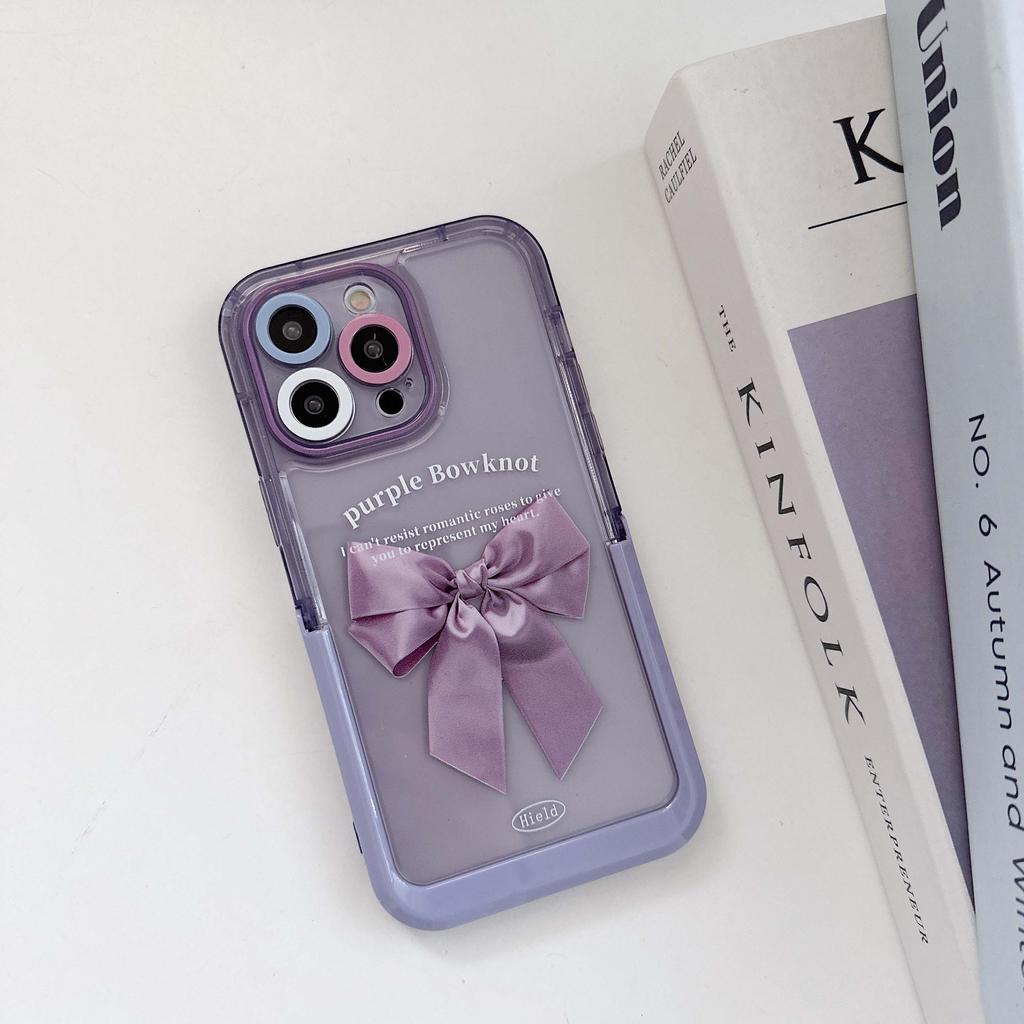 Милый чехол для телефона с 3d рельефным фиолетовым бантом и бабочкой из мультфильма для Iphone 11 12 Promax 13 14 Pro Max, защитная задняя крышка, капа