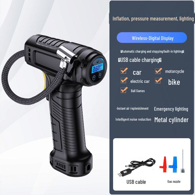 Портативный автомобильный воздушный насос с беспроводной зарядкой, интеллектуальным цифровым дисплеем и портативным дизайном — идеально подходит для домашнего использования и использования в дороге.