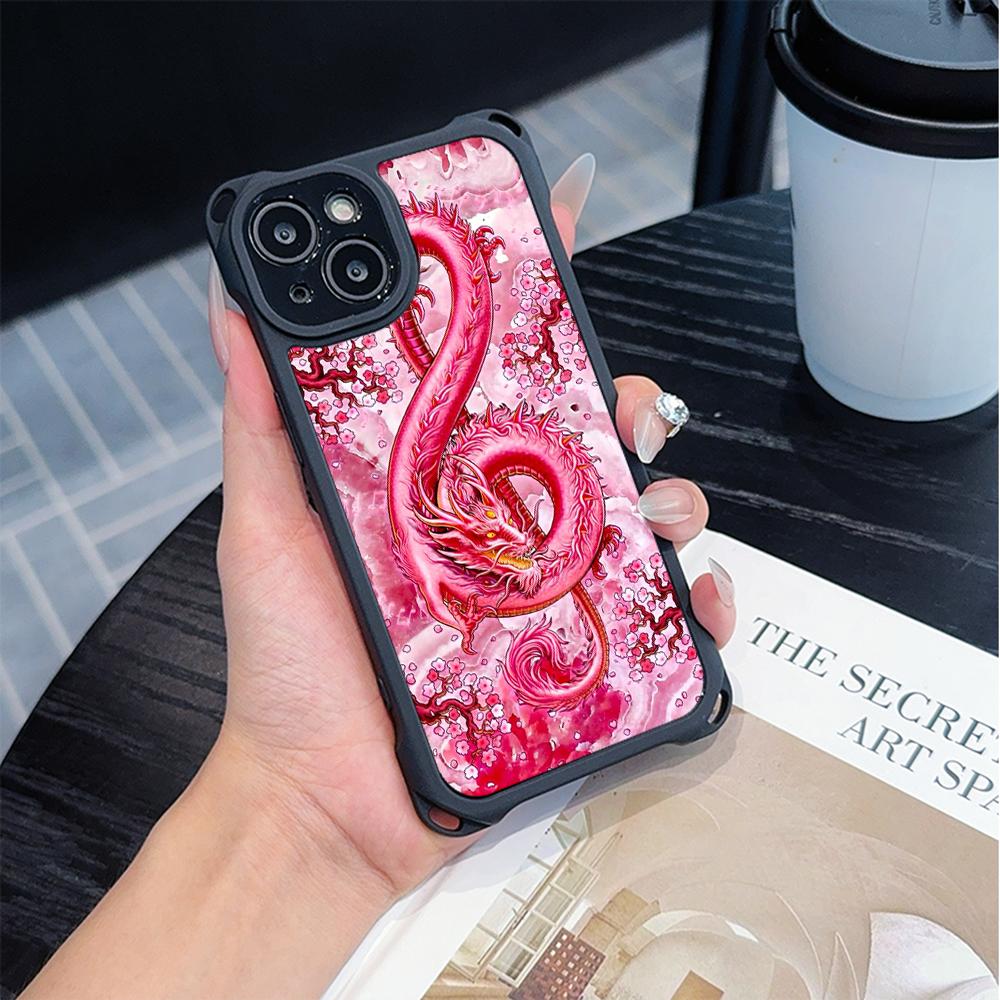 Ae77 Dragon Design Art Soft Phone Cases for iPhone 16 15 14 13 12 11 Pro Max 7 8 Plus XR XS Max with Wrist Strap Lanyard Corner Protection Back Cover