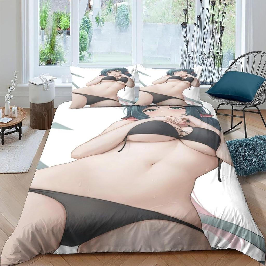 Полный и сексуальный девочка мальчик детский пуховый пододеяльник постельный набор 3D принт аниме девушка кровать супер мягкое ультратонкое волокно и подушки