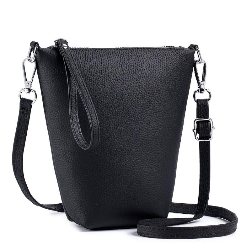 Leather Fashion Simple Single Shoulder Crossbody Bag Head Layer Cowhide Casual Mobile Phone Bag Female Mini Bucket Bag Texture Female Bag