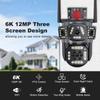 Outdoor WiFi Camera Multi-Lens Three Screen Ai Motion Tracking IP Camera PTZ 360° View Security Protection Video Surveillance 12MP 6K