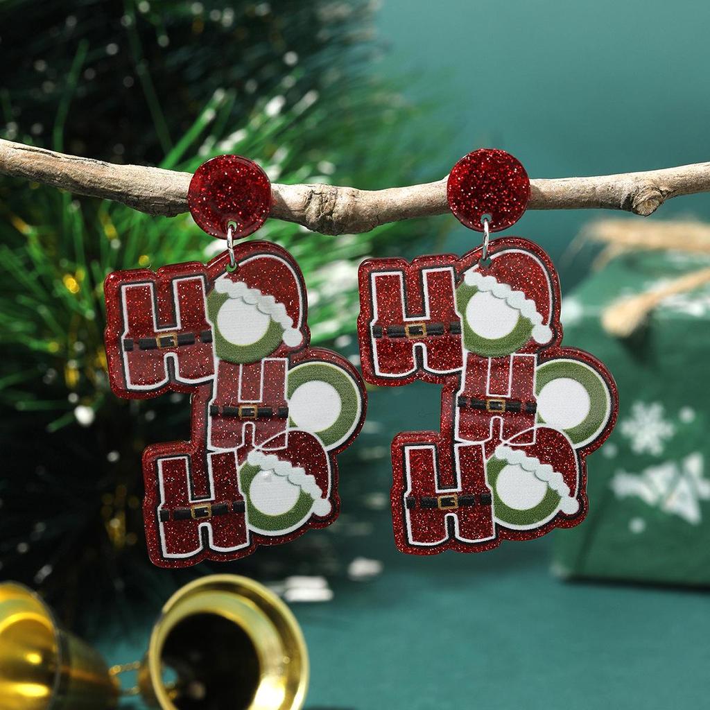 Christmas Monster Green Hat Acrylic Earrings – Fun Cartoon Holiday Women's Jewelry