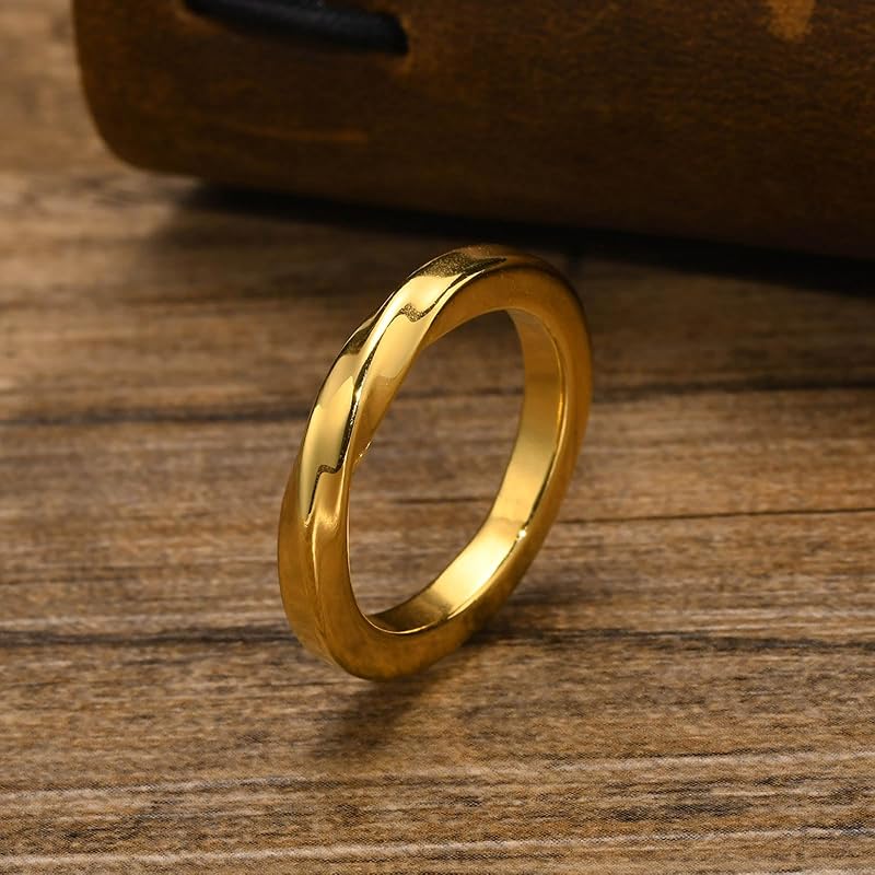 [Rockyu] mobius ring simple ring gold stainless steel ring men's No. 19 Allergy friendly lover anniversary Popularity present fashion accessories